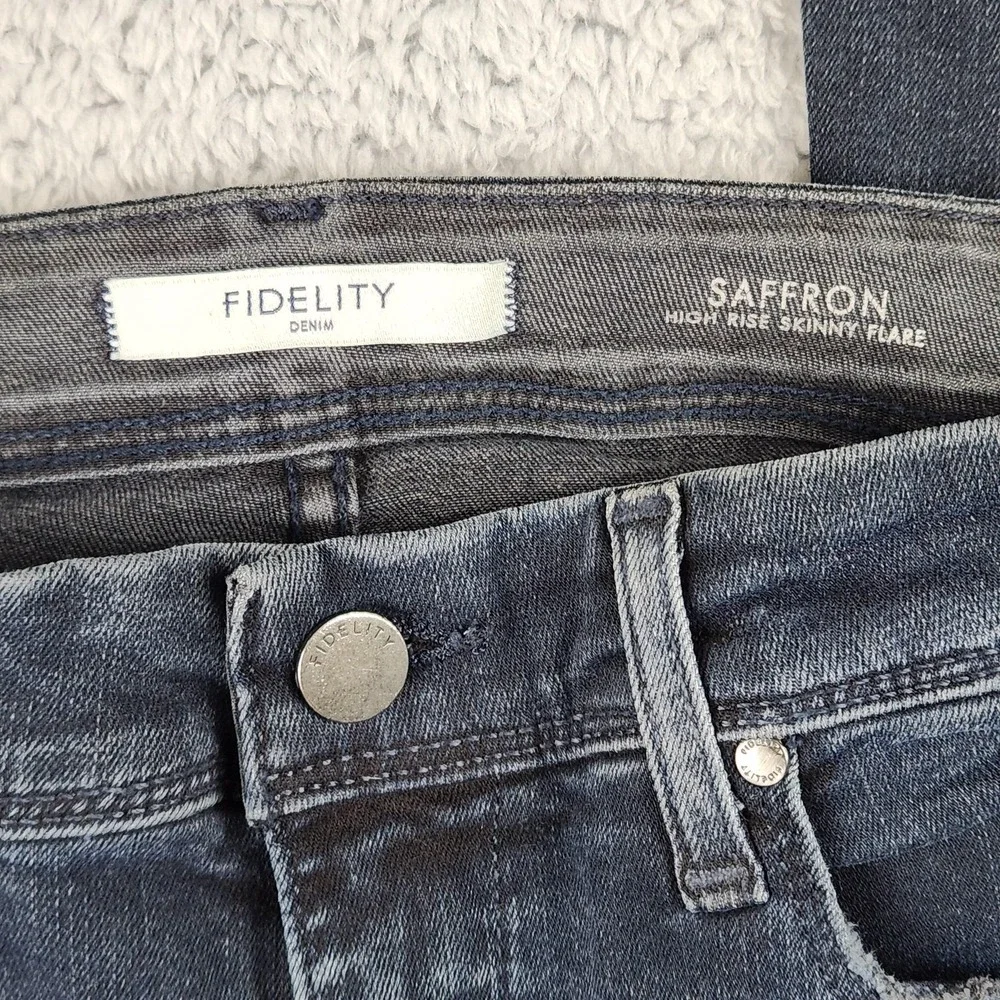 Fidelity Jeans Womens 27x32 Blue Saffron High Rise Skinny Flare Made USA Denim - Picture 3 of 16